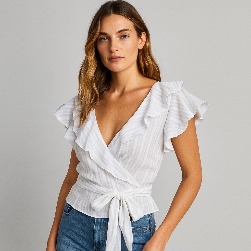 Misa Los Angeles White Ruffle Wrap Blouse Nwot